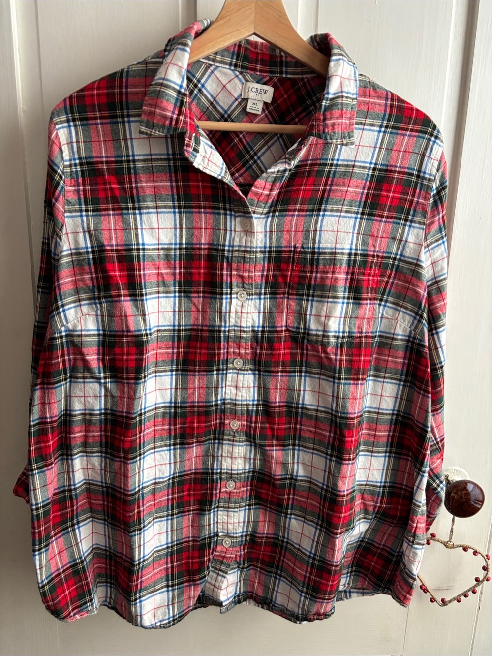 J. Crew Red, White and Blue Flannel Plaid Button-Down Shirt